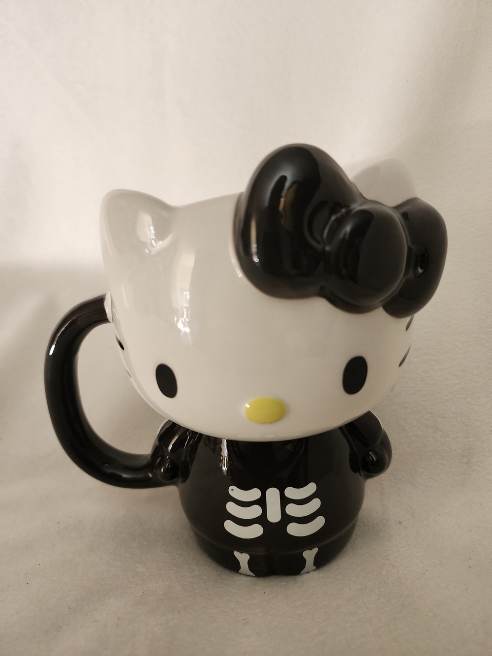 Hello Kitty Black & White Ceramic Mug - Cute Skeleton Design